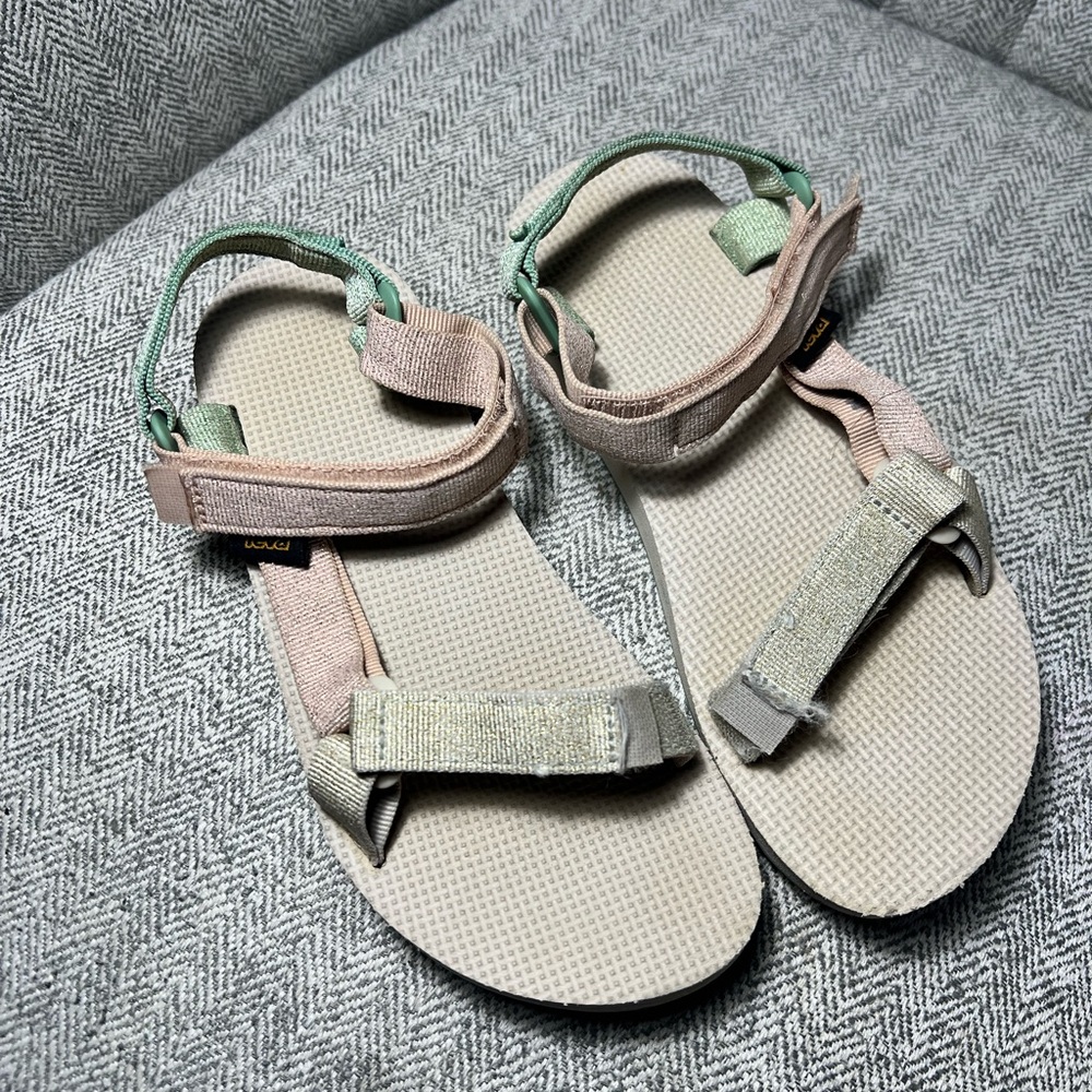 Teva Kids Beige Sandals with Mint Green Straps